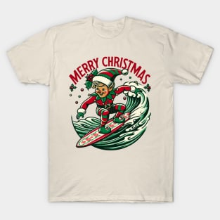 Surfing Elf Retro Christmas Cheer T-Shirt